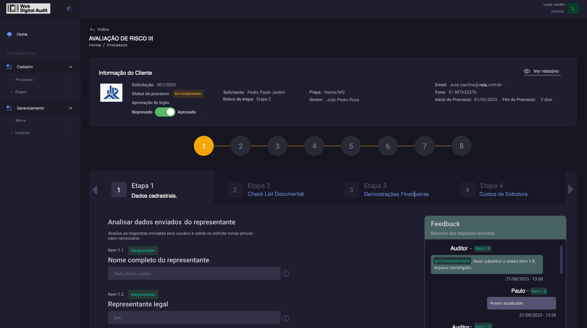Tela real do workflow por etapas no WDA